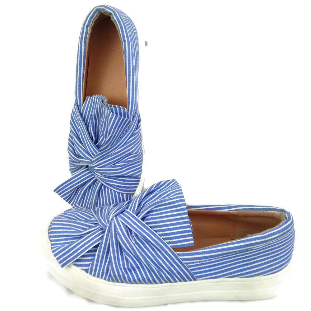 A New Day Blue and White Striped Canvas Boat Shoes